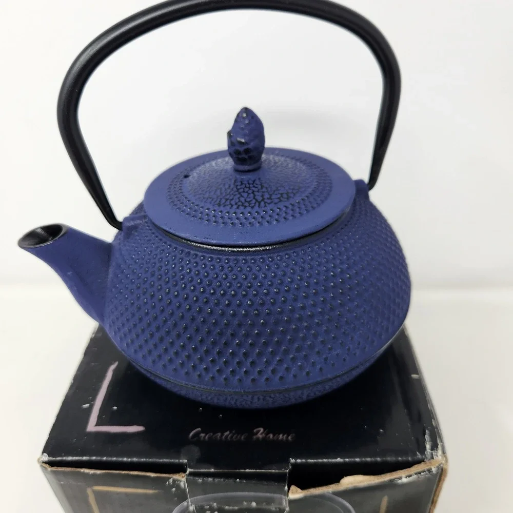 Creative Home Chanoyu Artworks Kyusu 30oz Cast Iron Tea Pot Blue Hobnail